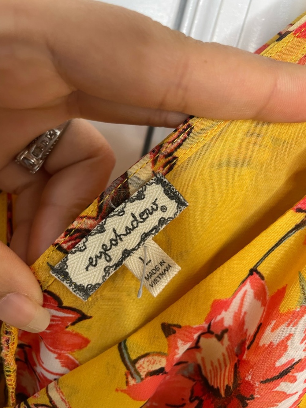 Eyeshadow Yellow Floral Wrap Midi Dress Cold Shoulder Ruffle Boho Cottagecore L - Picture 4 of 7
